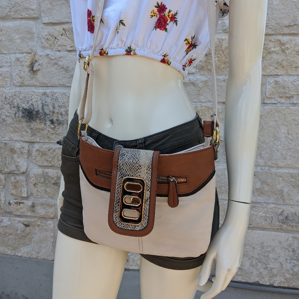Aldo Faux Snakeskin Brown Leather Cross body *HP* - Picture 2 of 13
